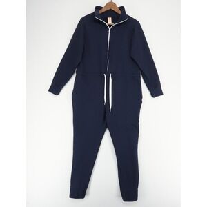 Smash + Tess Romper Womens L Navy Blue Zip Up Mock Neck Jogger Leg Loungewear